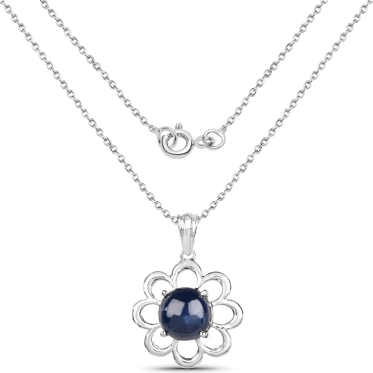 4.65 ct round blue sapphire .925 sterling silver pendant by Avera Group, view 2