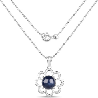 4.65 ct round blue sapphire .925 sterling silver pendant by Avera Group, view 2