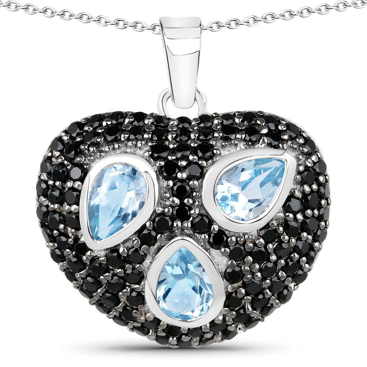 3.52 ct blue topaz and black spinel .925 sterling silver pendant by Avera Group