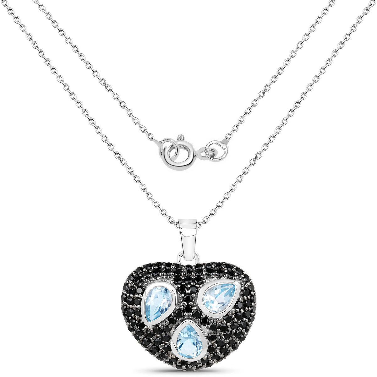 3.52 ct blue topaz and black spinel .925 sterling silver pendant by Avera Group, view 2