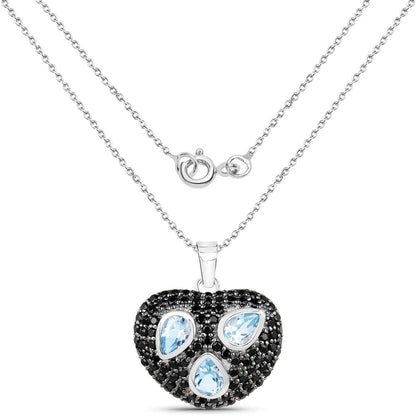 3.52 ct blue topaz and black spinel .925 sterling silver pendant by Avera Group, view 2