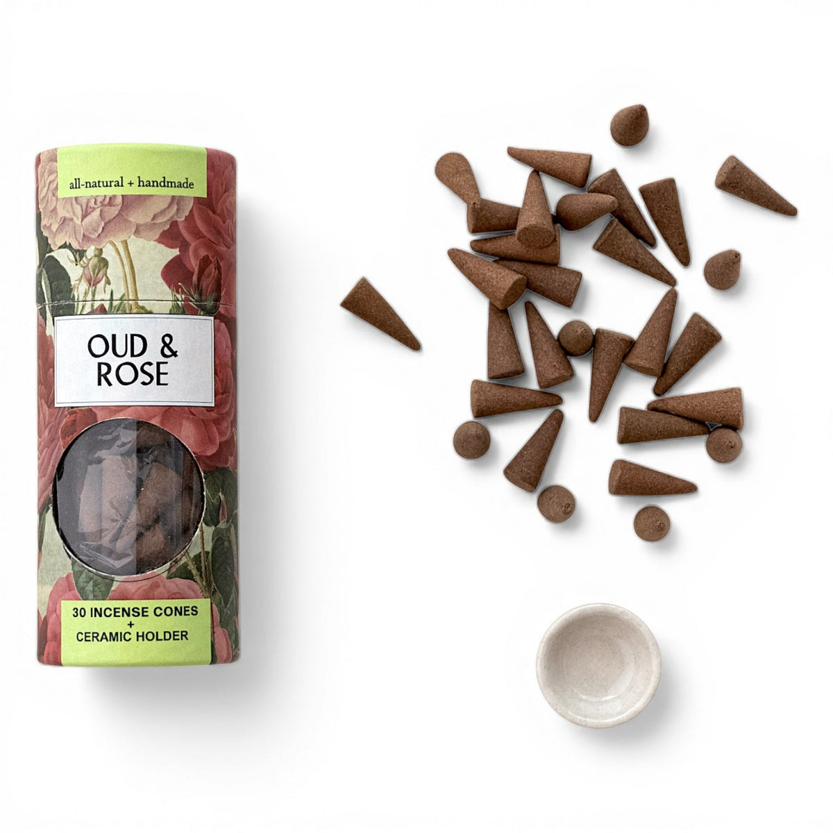 Oud & Rose Incense Cones with Ceramic Holder by Rust & Cinder