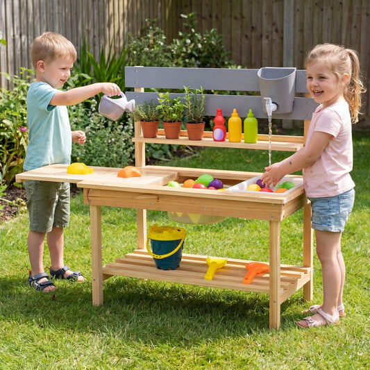 Outdoor Kids Mud Kitchen with Extended Tabletop and Water TankPlay Kitchen SetTorqelo.com