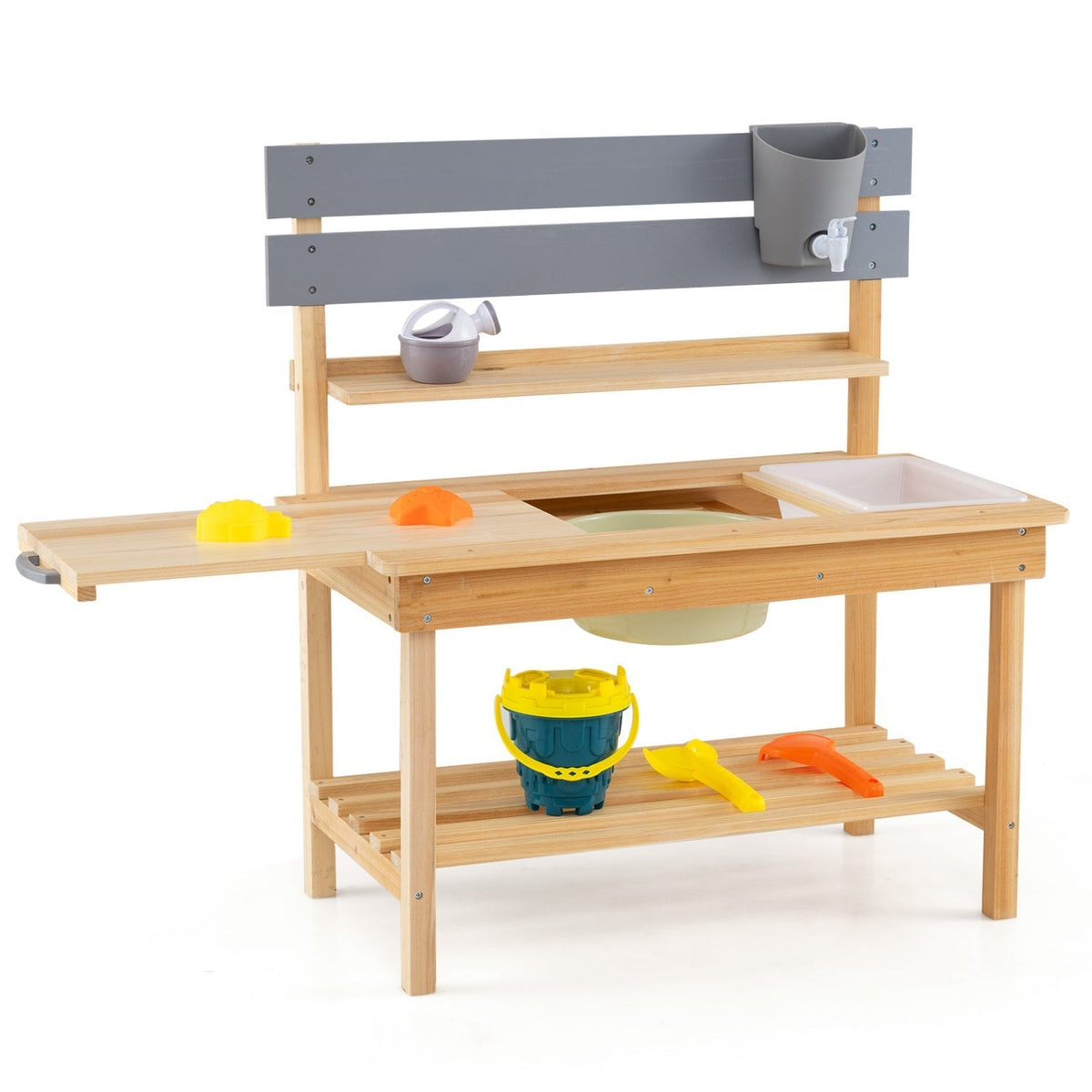 Outdoor Kids Mud Kitchen with Extended Tabletop and Water TankPlay Kitchen SetTorqelo.com