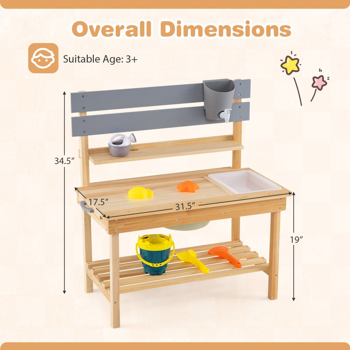 Outdoor Kids Mud Kitchen with Extended Tabletop and Water TankPlay Kitchen SetTorqelo.com