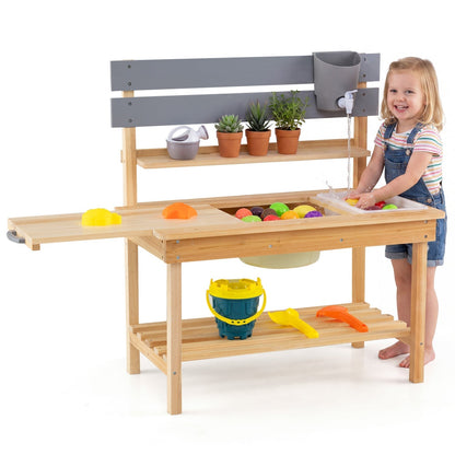 Outdoor Kids Mud Kitchen with Extended Tabletop and Water TankPlay Kitchen SetTorqelo.com