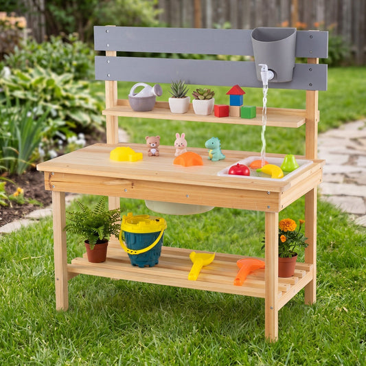Outdoor Kids Mud Kitchen with Extended Tabletop and Water TankPlay Kitchen SetTorqelo.com