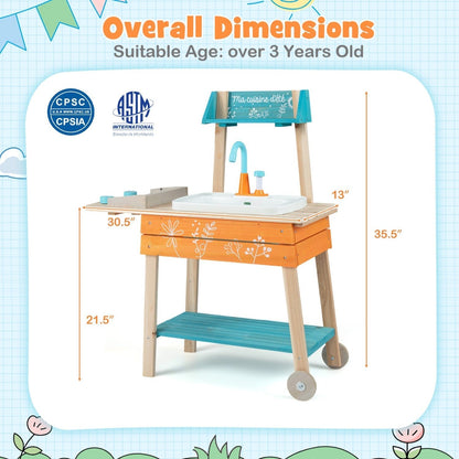 Outdoor Kids Play Kitchen Set Wooden Toy Kitchen Playset with Removable SinkTorqelo.com