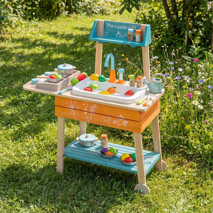 Outdoor Kids Play Kitchen Set Wooden Toy Kitchen Playset with Removable SinkTorqelo.com