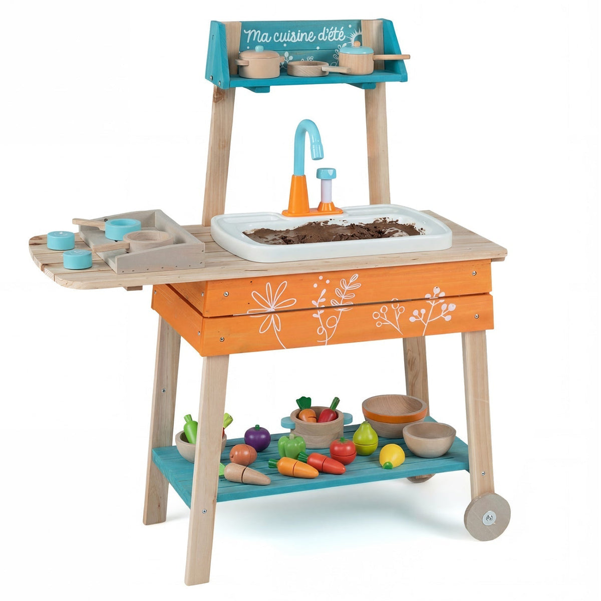 Outdoor Kids Play Kitchen Set Wooden Toy Kitchen Playset with Removable SinkTorqelo.com