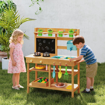 Outdoor Play Pretend Kitchen with Faucet and Removable Sinks for Children Aged 3+Torqelo.com