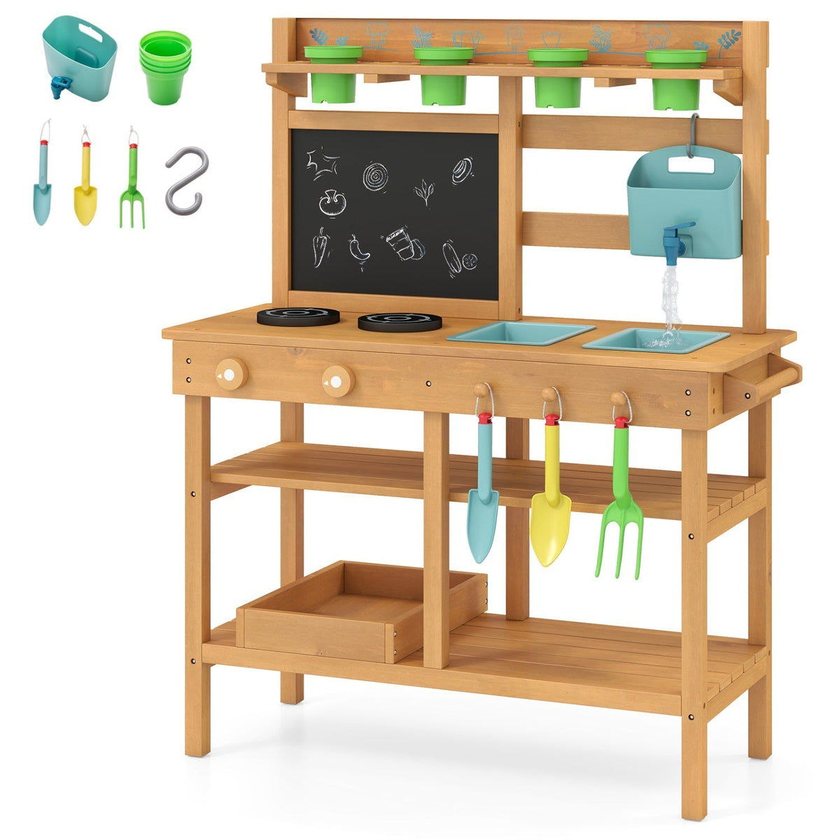 Outdoor Play Pretend Kitchen with Faucet and Removable Sinks for Children Aged 3+Torqelo.com