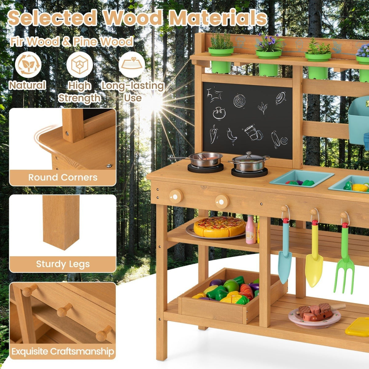 Outdoor Play Pretend Kitchen with Faucet and Removable Sinks for Children Aged 3+Torqelo.com