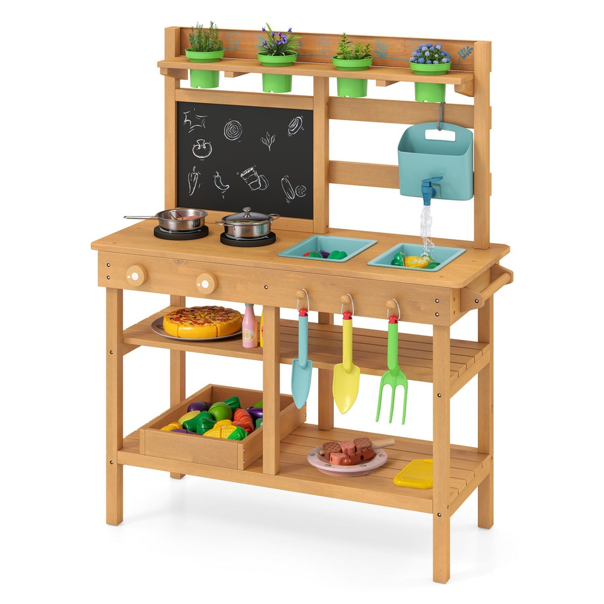 Outdoor Play Pretend Kitchen with Faucet and Removable Sinks for Children Aged 3+Torqelo.com