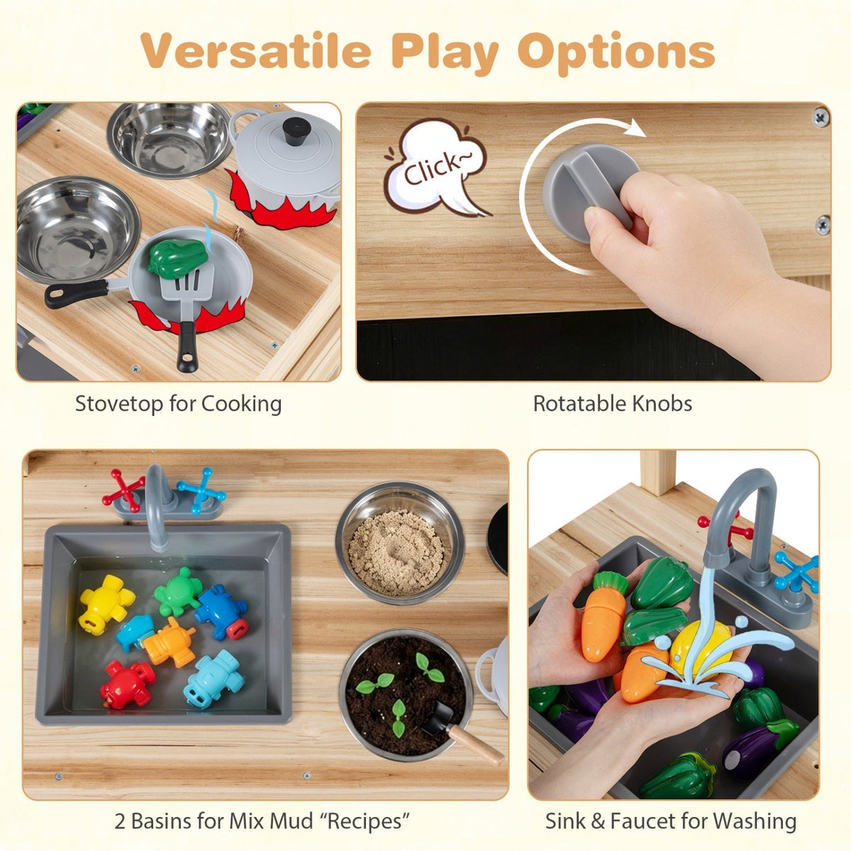 Outdoor Wooden Mud Kitchen for Kids with Sink and StovesPlay KitchenTorqelo.com