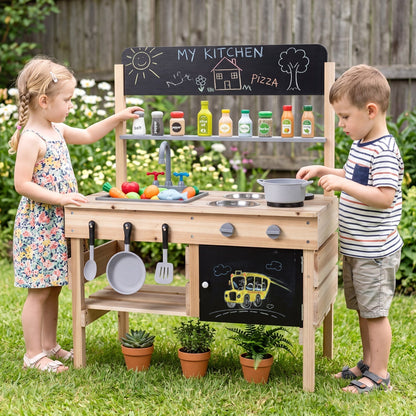 Outdoor Wooden Mud Kitchen for Kids with Sink and StovesPlay KitchenTorqelo.com