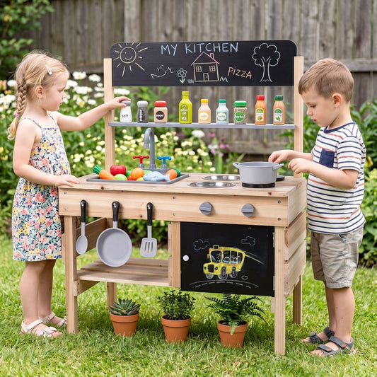 Outdoor Wooden Mud Kitchen for Kids with Sink and StovesPlay KitchenTorqelo.com