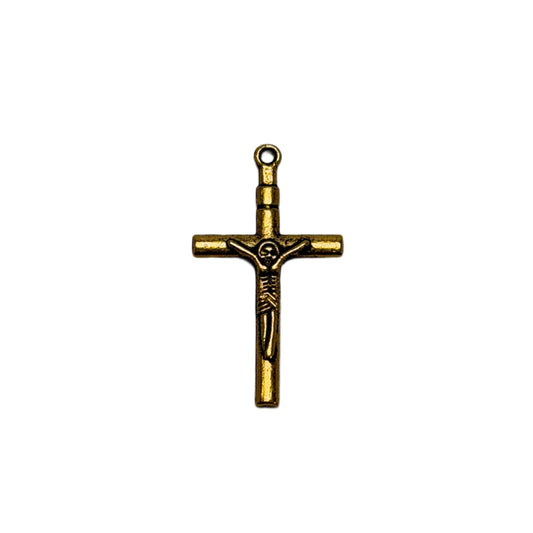 Antique Gold Plated Crucifix Pendant 35mm x 20mm - USA Made Pewter Cross Charm by Continental Bead Suppliers