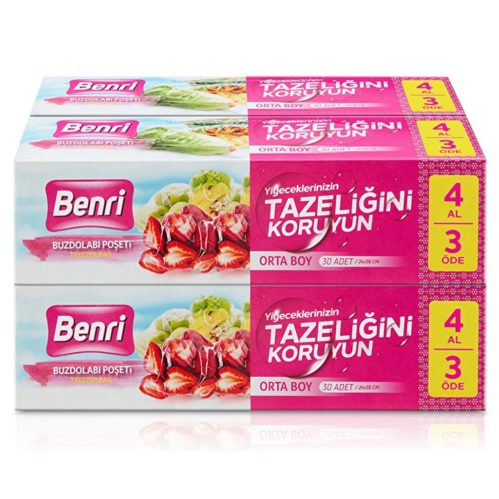 Benri Medium Food Storage Bags for Freshness 4 x 30 Pack by Beauty Care Bag