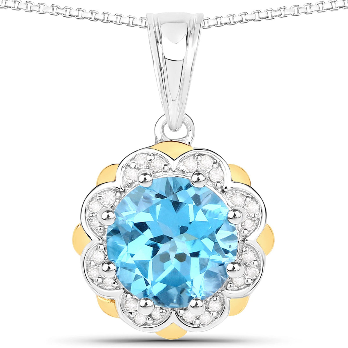 2.32 carat Swiss blue topaz and white diamond pendant by Avera Group