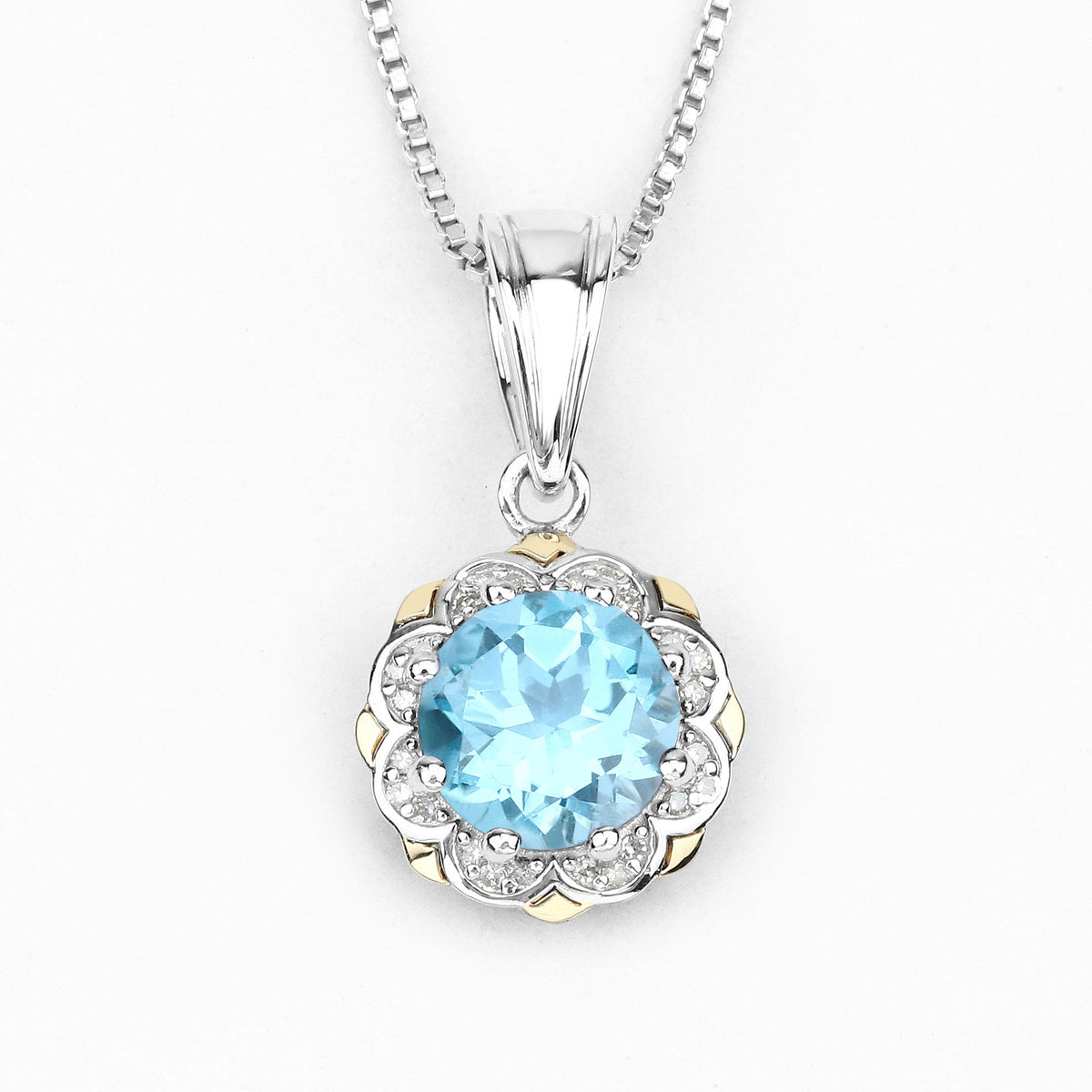 2.32 carat Swiss blue topaz and white diamond pendant by Avera Group, view 2