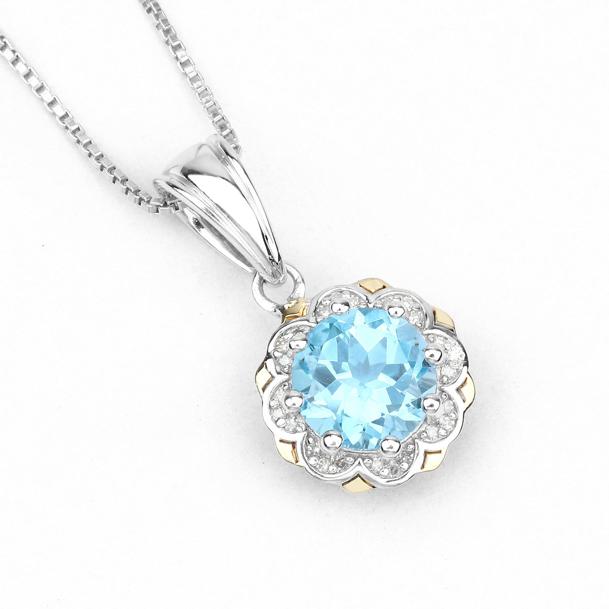 2.32 carat Swiss blue topaz and white diamond pendant by Avera Group, view 3