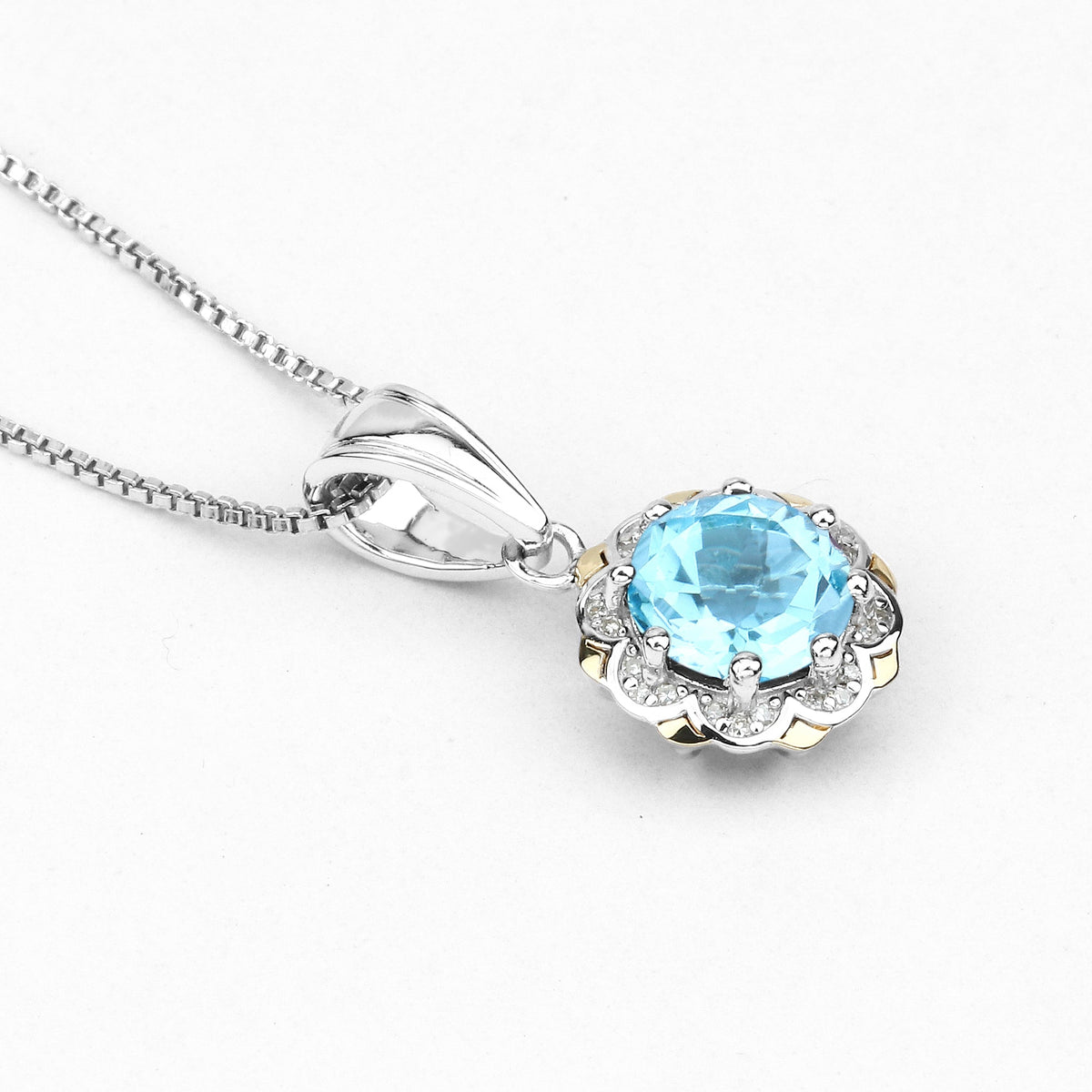 2.32 carat Swiss blue topaz and white diamond pendant by Avera Group, view 4