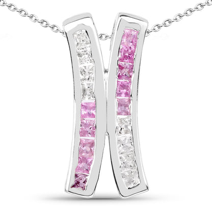 Avera Group 1.08 ct square pink and white sapphire pendant in .925 sterling silver