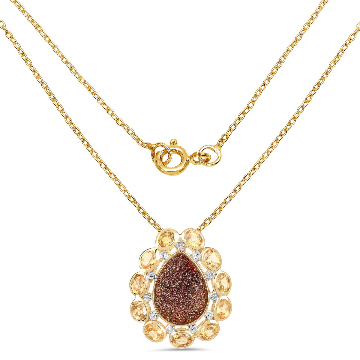 Red drusy quartz and citrine pendant in 14k yellow gold plated sterling silver, Avera Group, view 2