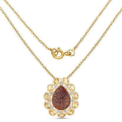 Red drusy quartz and citrine pendant in 14k yellow gold plated sterling silver, Avera Group, view 2