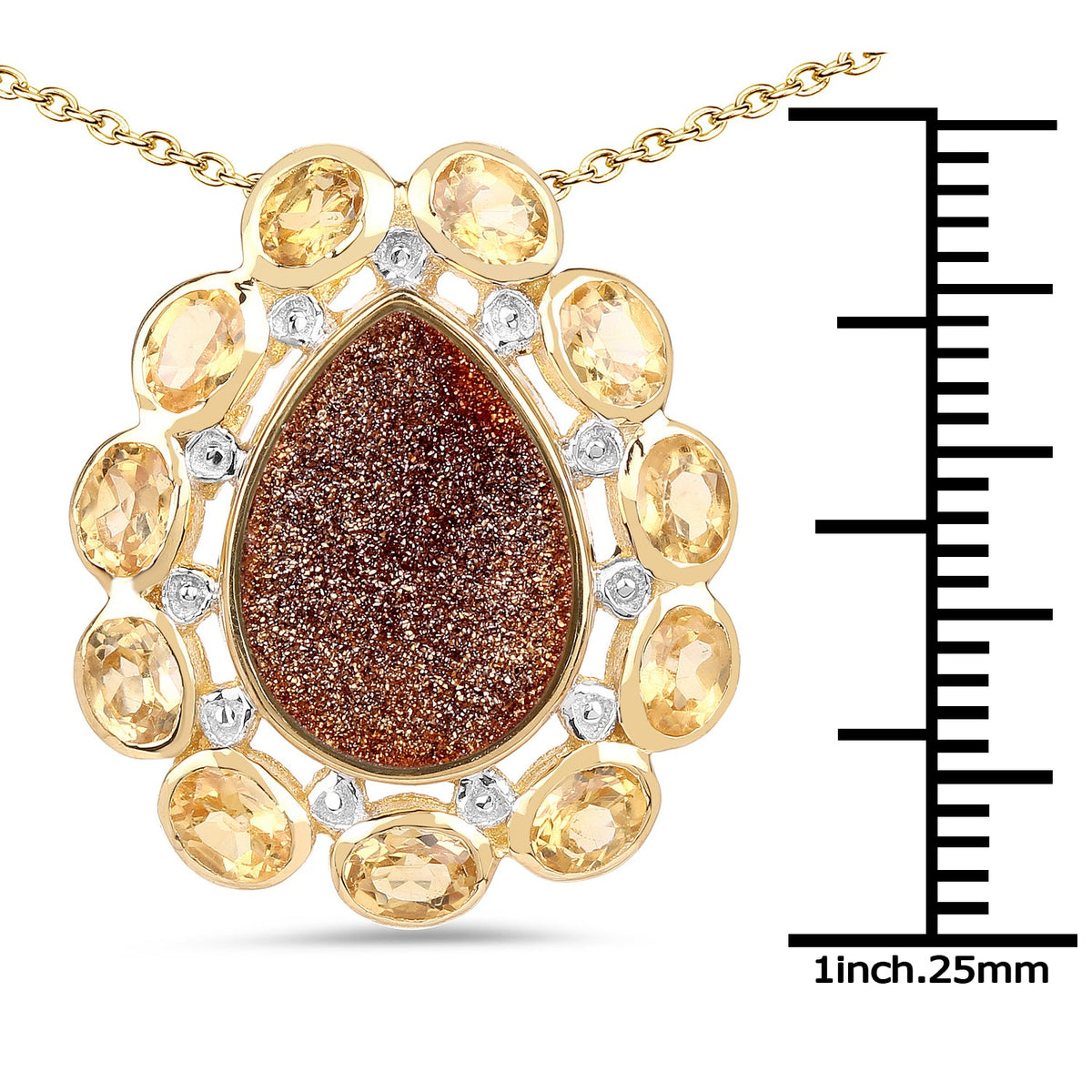 Red drusy quartz and citrine pendant in 14k yellow gold plated sterling silver, Avera Group, view 3