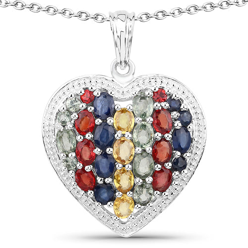 4.40 ct multi-color sapphire .925 sterling silver pendant by Avera Group