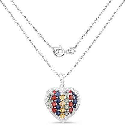 4.40 ct multi-color sapphire .925 sterling silver pendant by Avera Group, view 2