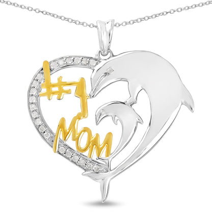 Two Tone Plated 0.14 Carat Genuine White Diamond .925 Sterling Silver Pendant by Avera Group