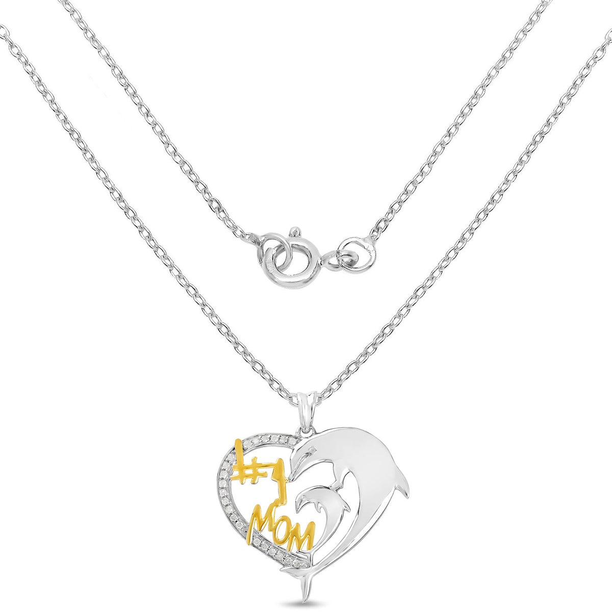 Two Tone Plated 0.14 Carat Genuine White Diamond .925 Sterling Silver Pendant by Avera Group