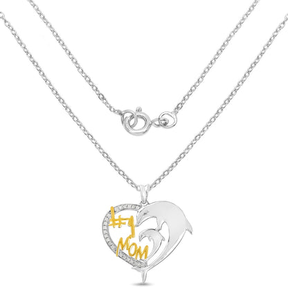 Two Tone Plated 0.14 Carat Genuine White Diamond .925 Sterling Silver Pendant by Avera Group