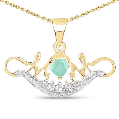 Heart-shape emerald and white topaz pendant in 14k yellow gold plated sterling silver by Avera Group