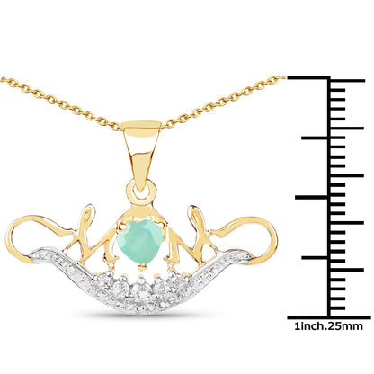 Heart-shape emerald and white topaz pendant in 14k yellow gold plated sterling silver, Avera Group, view 3