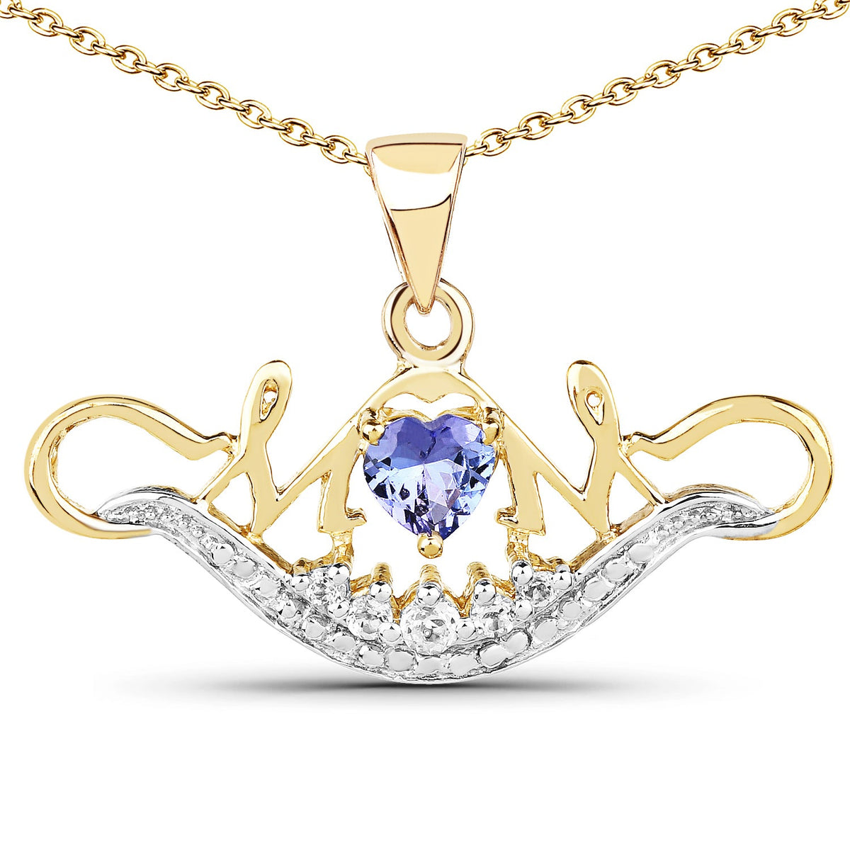Heart-shape tanzanite and white topaz pendant in 14k yellow gold plated sterling silver by Avera Group