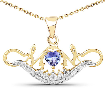Heart-shape tanzanite and white topaz pendant in 14k yellow gold plated sterling silver by Avera Group