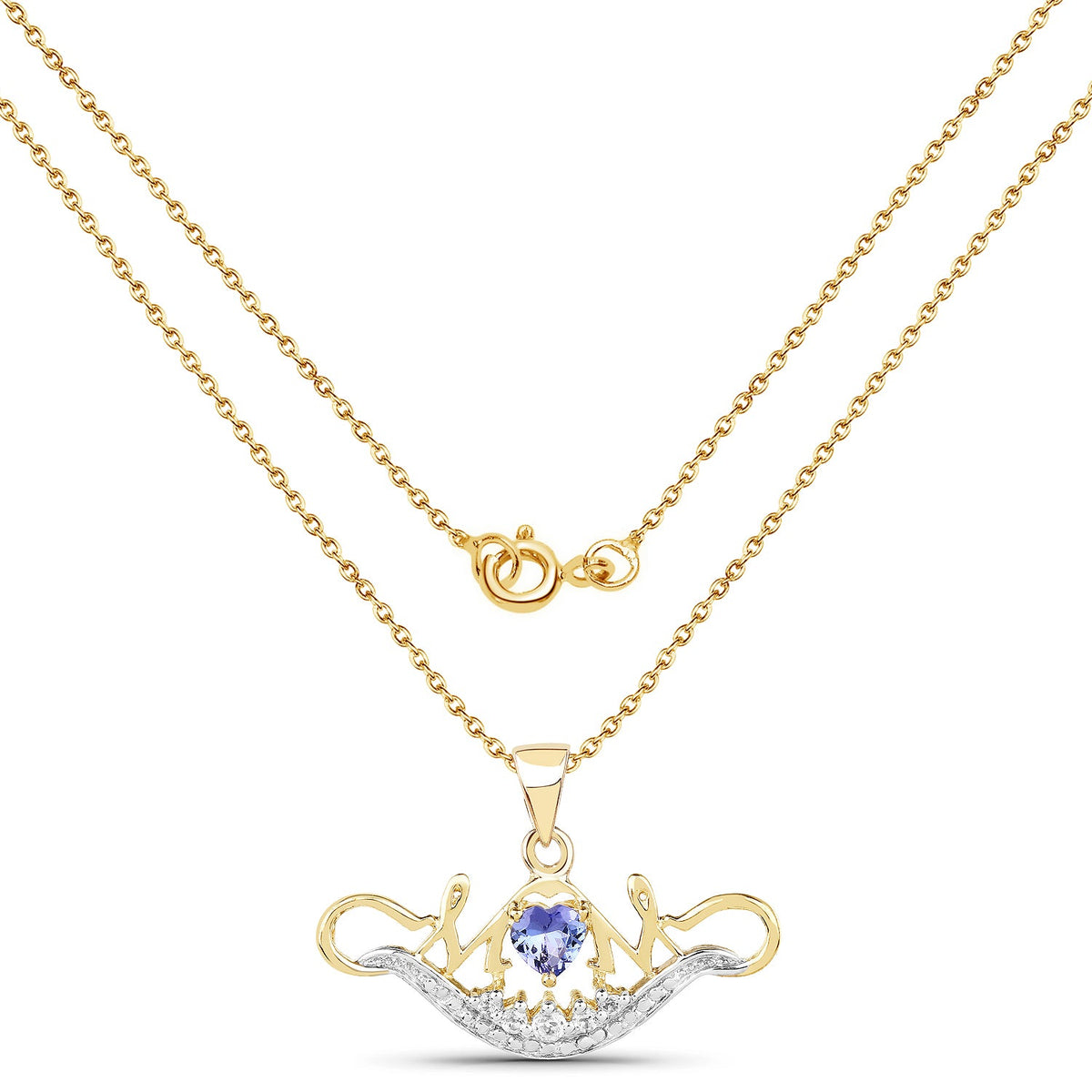 Heart-shape tanzanite and white topaz pendant in 14k yellow gold plated sterling silver, Avera Group, view 2
