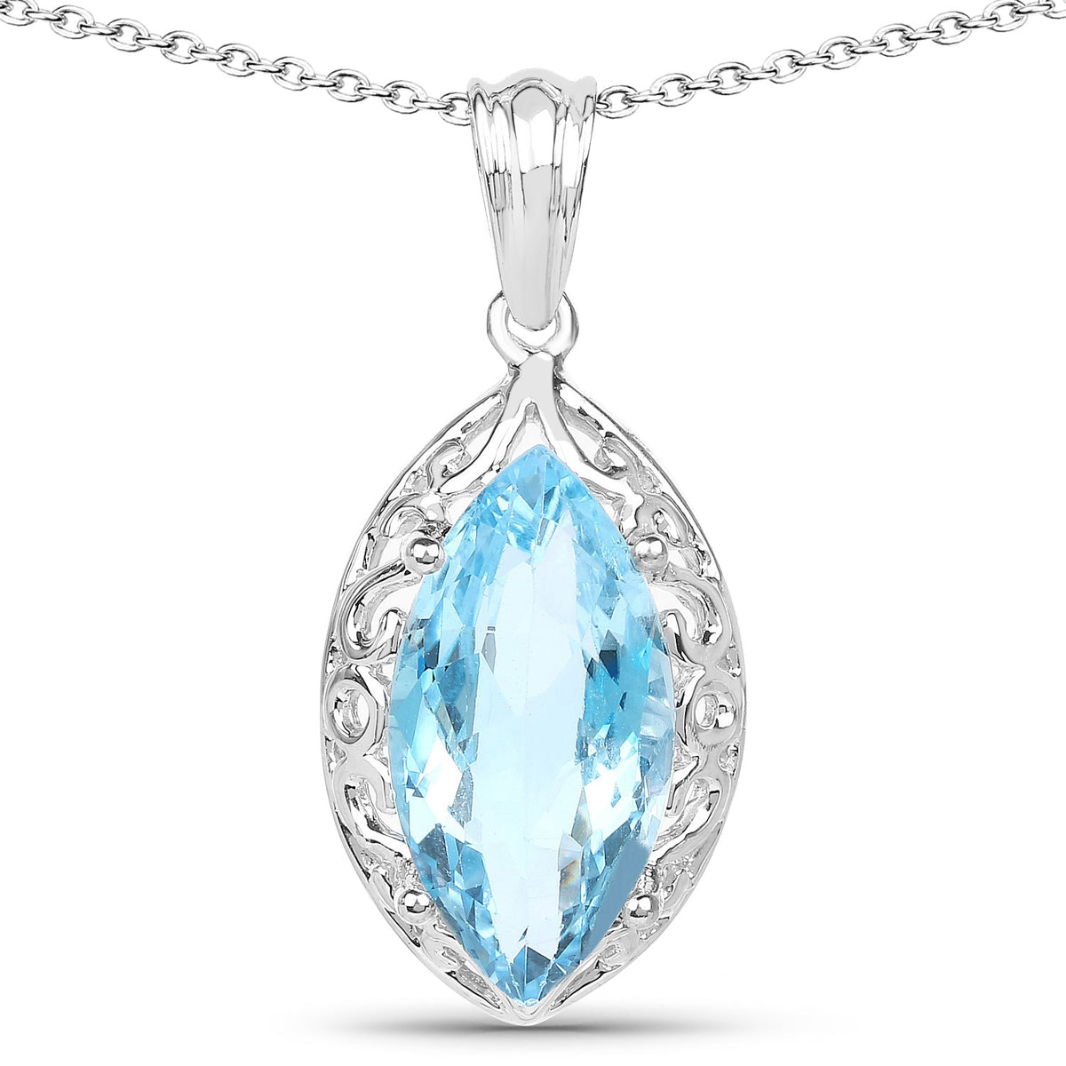 8.22 Carat Genuine Swiss Blue Topaz .925 Sterling Silver Pendant by Avera Group