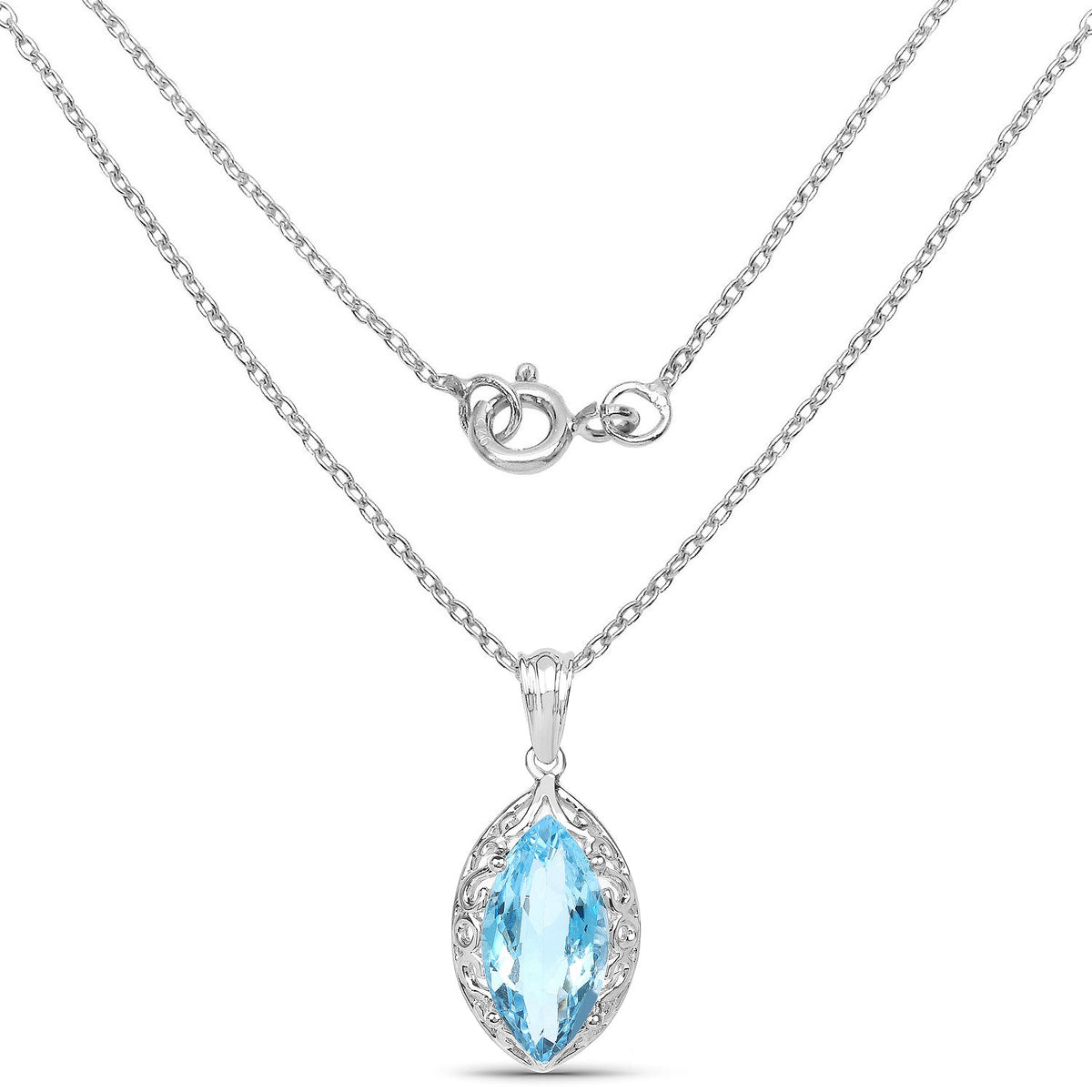 8.22 Carat Genuine Swiss Blue Topaz .925 Sterling Silver Pendant by Avera Group