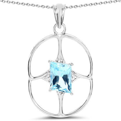 5.26 Carat Genuine Swiss Blue Topaz .925 Sterling Silver Pendant by Avera Group