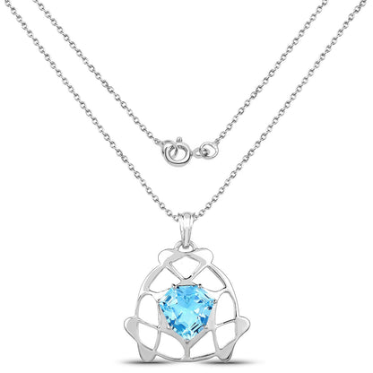 11.50 ct hexagon Swiss blue topaz sterling silver pendant, Avera Group, view 2