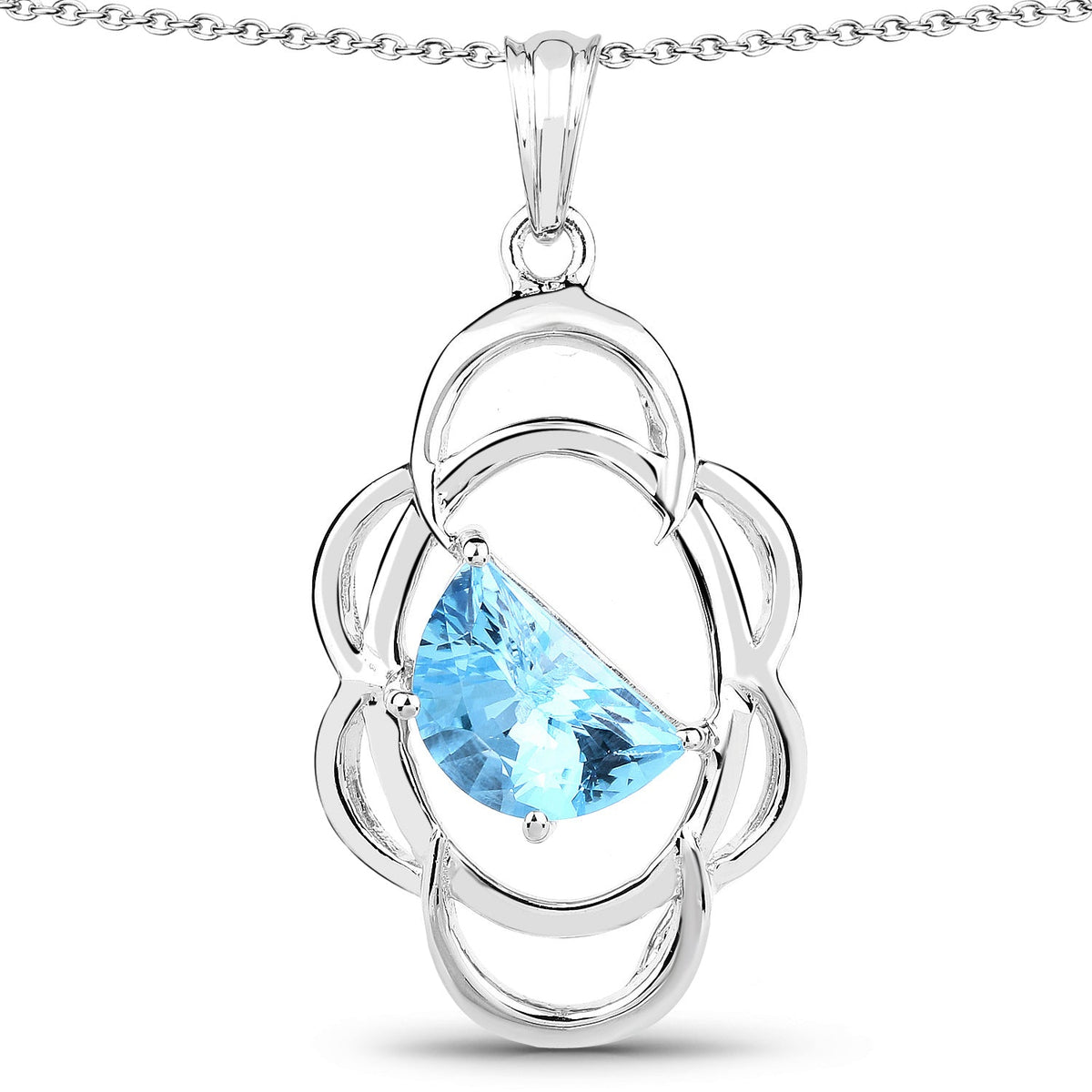 4.60 ct fancy-shape Swiss blue topaz .925 sterling silver pendant by Avera Group