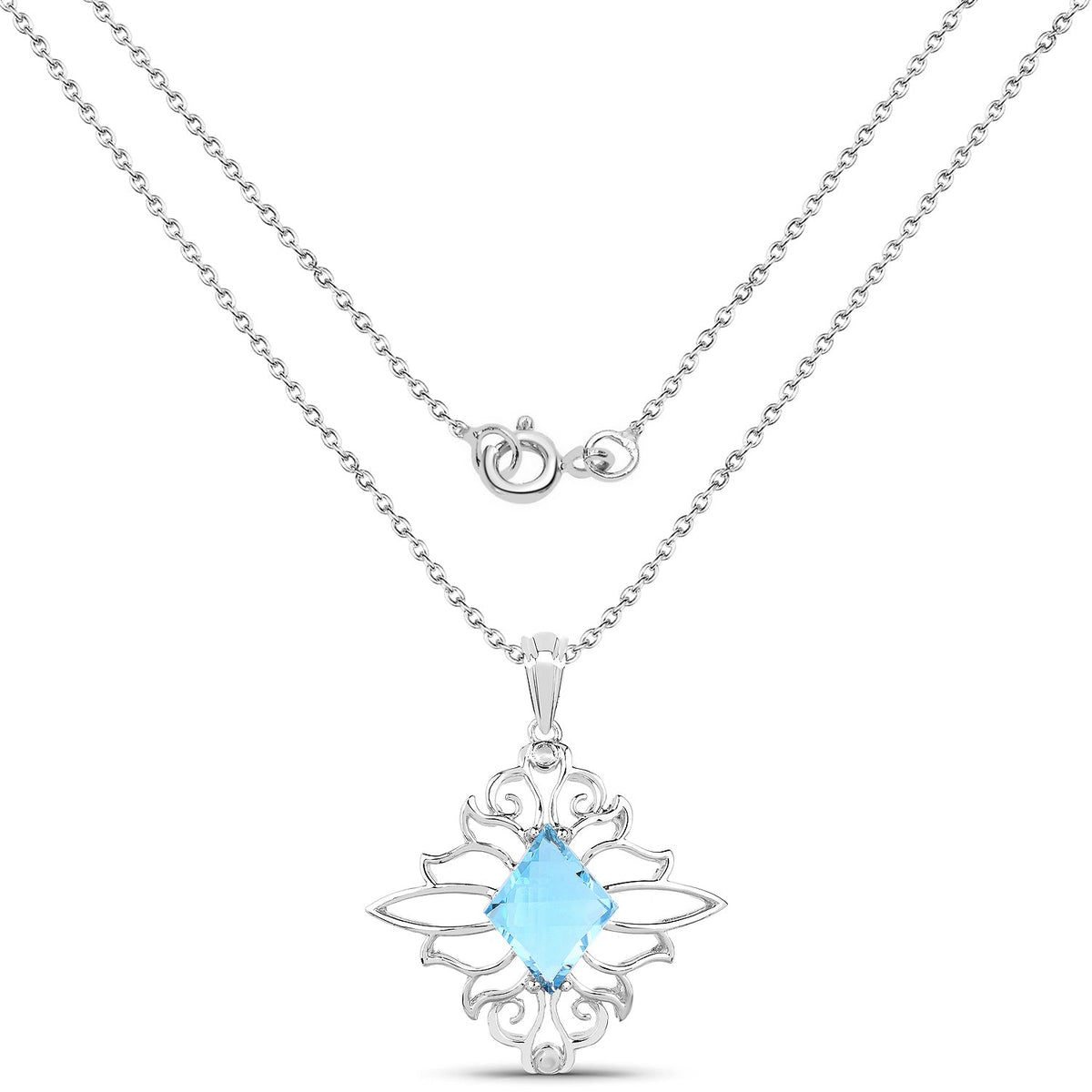 5.15 ct fancy-shape Swiss blue topaz .925 sterling silver pendant by Avera Group, view 2