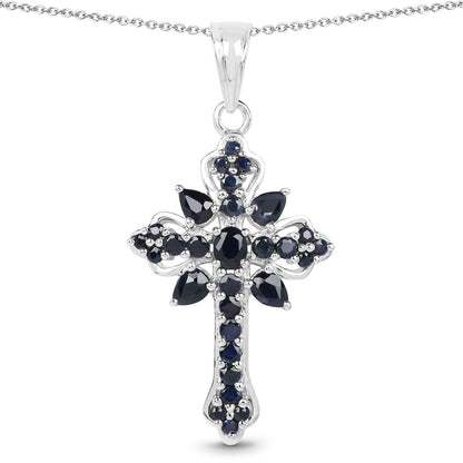 Avera Group 1.52 ct blue sapphire pendant in sterling silver