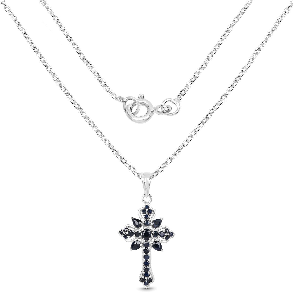 Avera Group 1.52 ct blue sapphire pendant in sterling silver, view 2