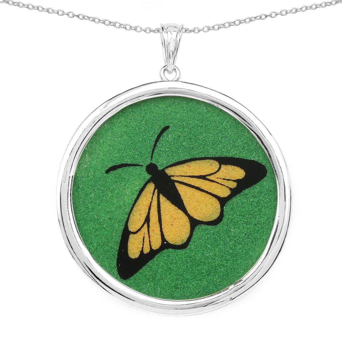 29.50 ct round emerald pendant in .925 sterling silver, dark green, by Avera Group
